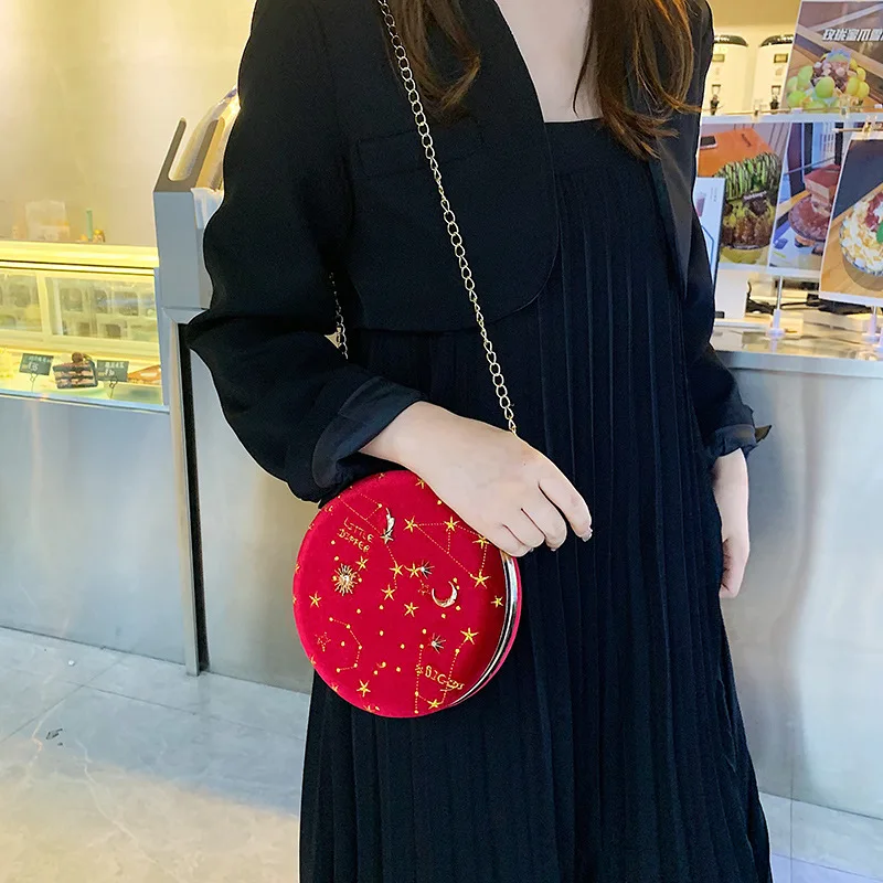 Fashion Round Starry Sky Suede Women Shoulder Bag Designer Chain Female Crossbody Messenger Bags Ladies Small Circle Purses