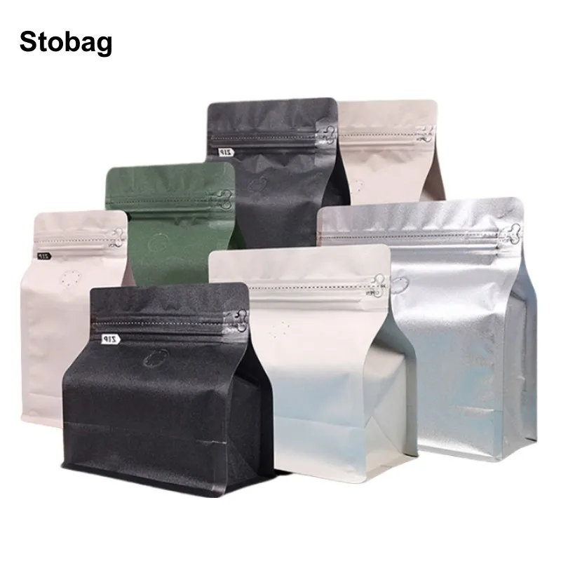 

StoBag 20pcs Coffee Beans Packaging Bag with Valve Ziplock Heat Sealing for Powder Food Nuts Storage Stand Up Reusable Pouch