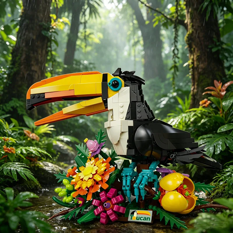 

1068pcs Rainforest Toucan Bird Building Blocks Flower Plant Animal Model Desktop Decoration Creative Bricks Collection Gift Toy