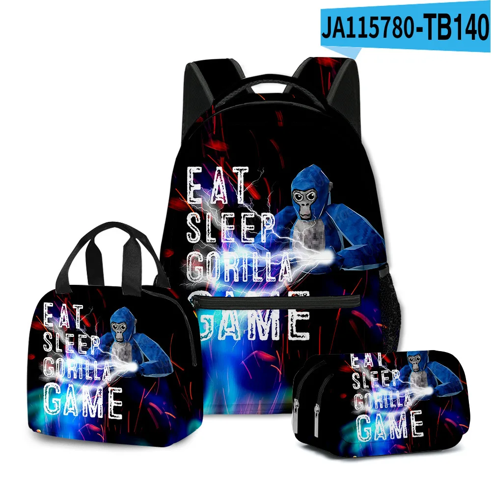 Classic Popular Novelty Gorilla tag 3D Printed 3pcs/Set student School Bags Travel Notebook Backpack Lunch bag Pencil Case image 3