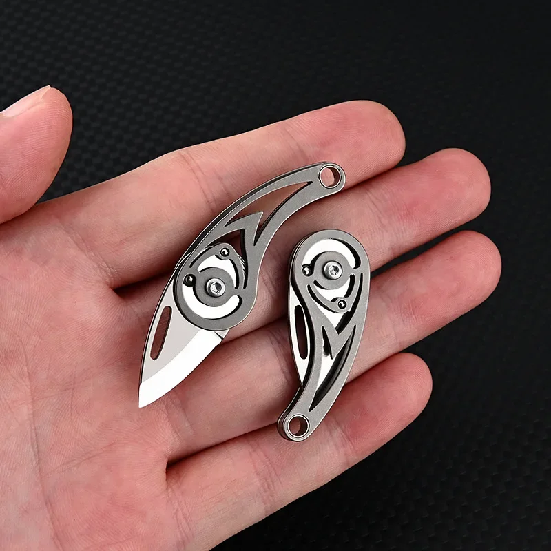 Titanium Alloy Mini Folding Knife Fruit Knife D2 Steel Portable Unpacking and Unpacking Express Key Chain Pendant