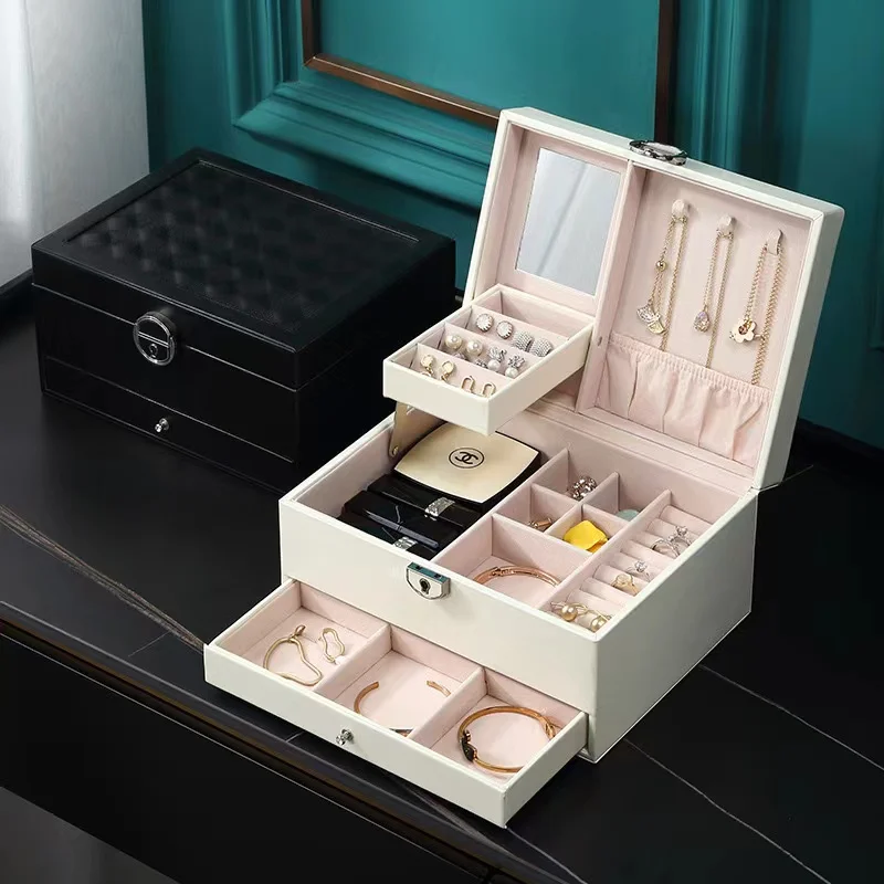 Fashion Classical Design Leather Jewelry Box Watch Case Package Storage Large Space  Ring Necklace Bracelet Holder Hot Selling