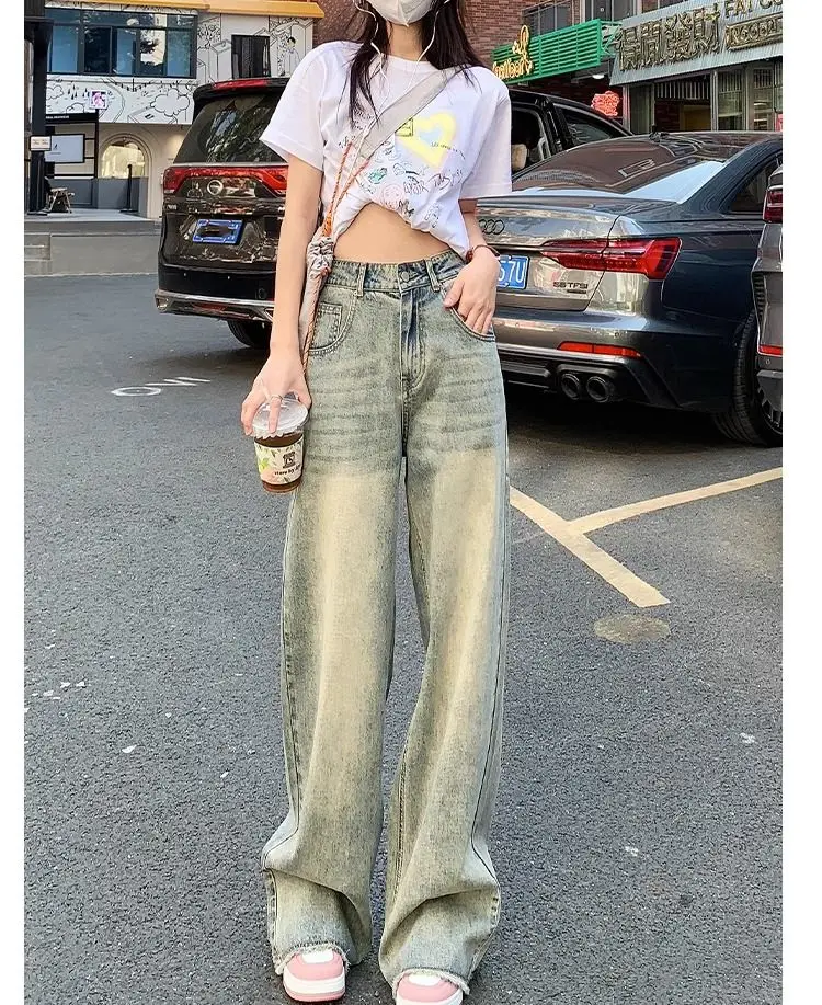 

Jeans Women Baggy Fashion Straight Leg Women's Pants Denim Trousers Vintage Loose Blue Washed Mom Jeans Female Streetwear