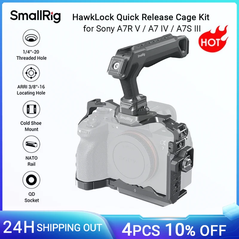 

SmallRig HawkLock Quick Release Cage Kit for Sony Alpha 7R V / Alpha 7 IV / Alpha 7S III with 1/4"-20 Threaded Holes -4538