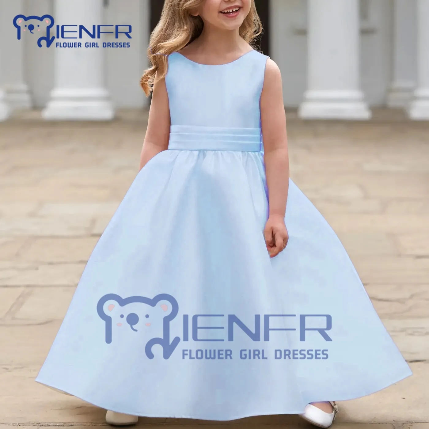 

2023 Custom White Simple V Back Bow Flower Girl Dress for Wedding Birthday Party Little Baby Girl Children First Communion Dress