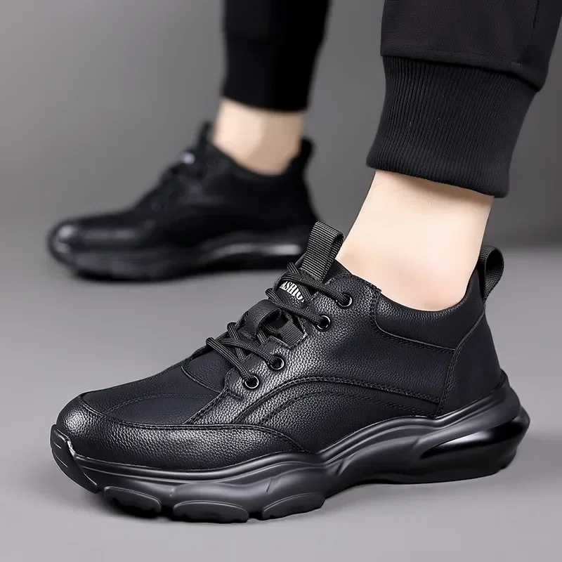 2024 New Designer Black Platform Sneakers for Men Fashion Casual Spring Autumn Soft Sole Cow Leather Shoes Man Zapatos De Hombre