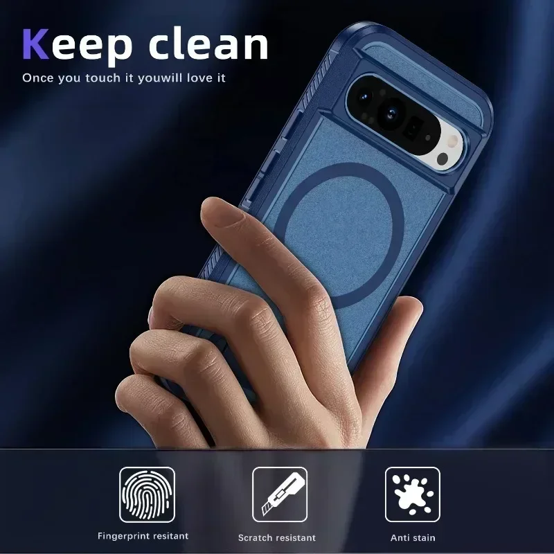 For Magsafe Aromr Shockproof Matte Phone Case for Google Pixel 9 Pro XL 8A 8 Pro Magnetic Wireless Charging Stand Holder Cover