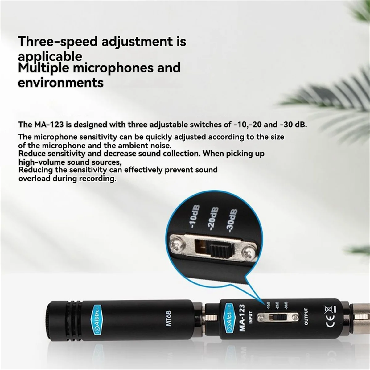 T35C MA-123 ميكروفون إشارة المخفف Mic مكبر للصوت 3-Pin XLR موصل 3-Level قابل للتعديل