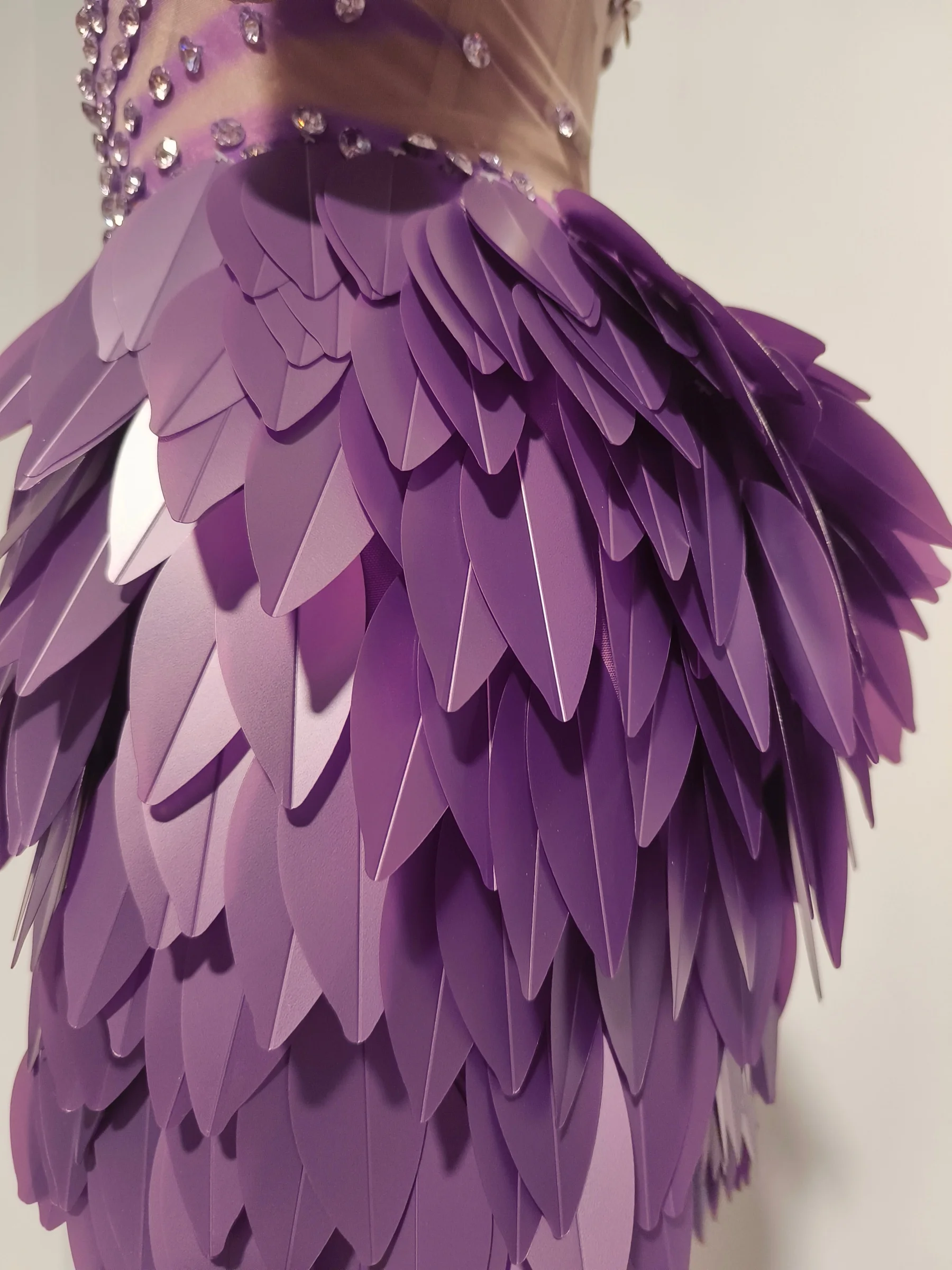Hongmao Women Strapless Purple Crystal Beaded Short Dress Gradient Feather Sequin Sheer Mesh Bodycon Party Outfit