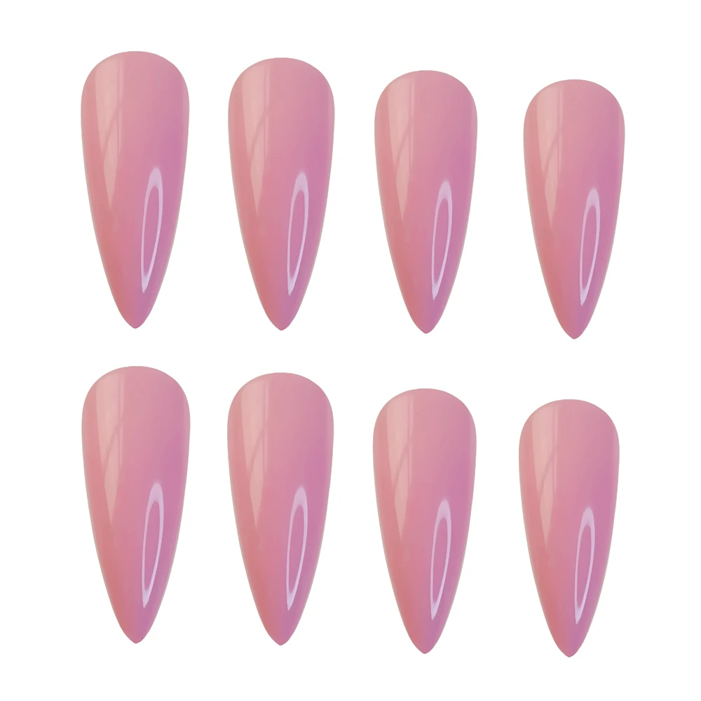 24Pcs Shiny Dim Pink Long Stiletto Fake Nail Artificial False Nails With Jelly Glue DIY Full Cover Finger Tips Manicure Tool