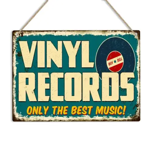 Vinyl Records Vintage Retro Sign  Plaque Home Decor Record Collector Gift-Aluminum