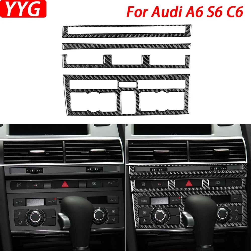 Audi için A6 S6 C6 2005-11 Karbon Fiber Merkezi Klima Kontrol Acil Durum Düğmesi Paneli Takım Elbise Kapak Araba İç Etiket