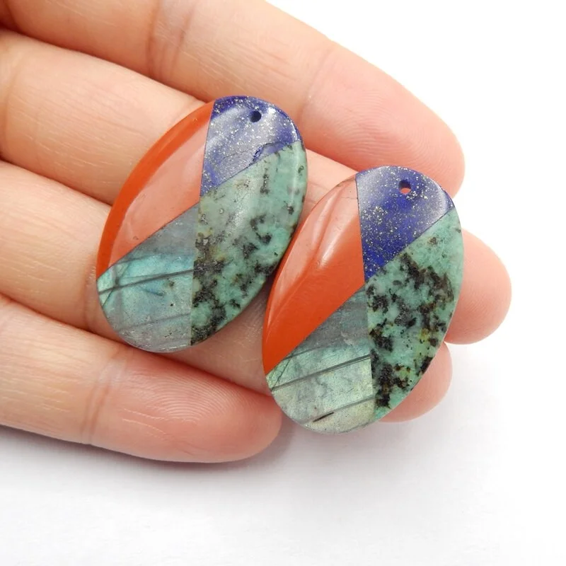 Natural Gemstone Red River Jasper and Labradorite, Lapis Lazuli,Malachite Intarsia , Gemstone Beads for Jewelry DIY Making