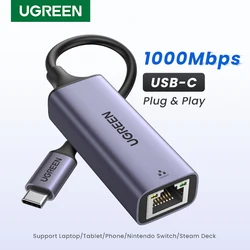 UGREEN USB Ethernet Adapter USB3.0 1000Mbps USB-C RJ45 for PC Macbook Laptop Nintendo Switch Smartphone Linux USB-A Network Card