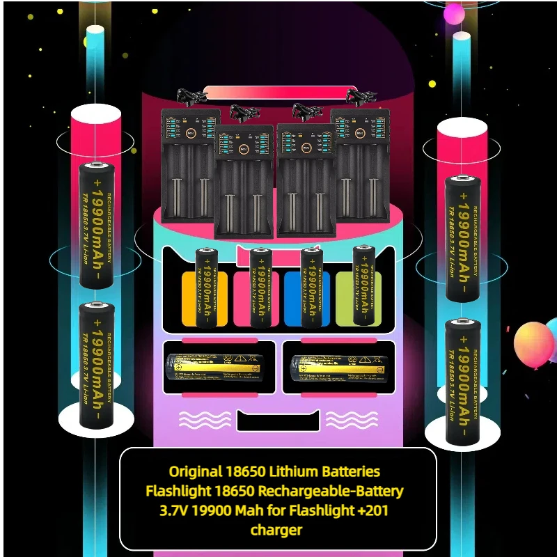 

Original 18650 Lithium Batteries Flashlight 18650 Rechargeable-Battery 3.7V 19900 Mah for Flashlight +201 Charger