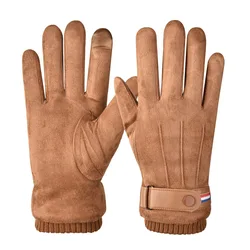 Men's Winter rперчатки Suede Warm Split Military Finger Gloves Outdoor Thickened Driving Buckle Ski Male Touch-Screen Mittens