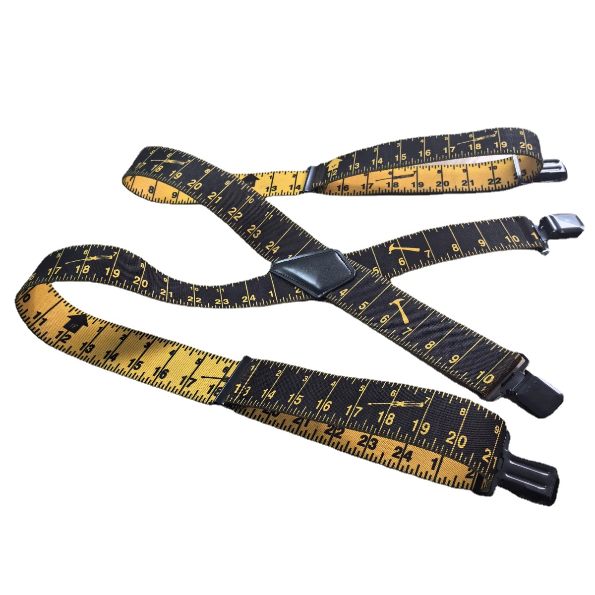 Heavy Duty Suspenders for Men Work Tape Measure Pattern 5cm X-back 4 Strong Clips Ruler Suspenders Trouser Braces Strap Belt