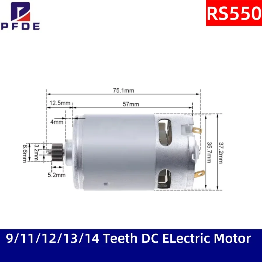Motor elétrico dc rs550 9/11/12/13/14 dentes, 10.8v/12v/14.4v/16.8v/18v/21v/25v, chave de fenda, motor de broca com caixa de engrenagens de alto torque