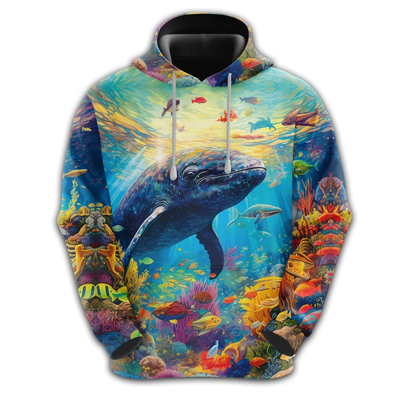 3D Printed Animals Sea Fish Hoodie Children Cute Whale Sweatshirts Boy Girl Hip Hop Sweatshirts Kids Coats Ocean Blue Hoody Tops