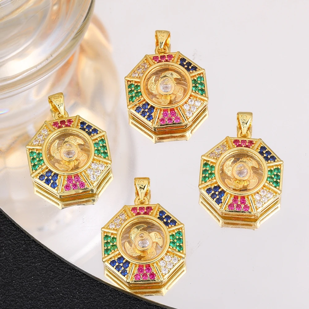 Juya DIY Talisman Jewelry Making Handmade Colorful AAA Zirconia 18K Real Gold Plated Lucky Star Round Flower Charms Supplies