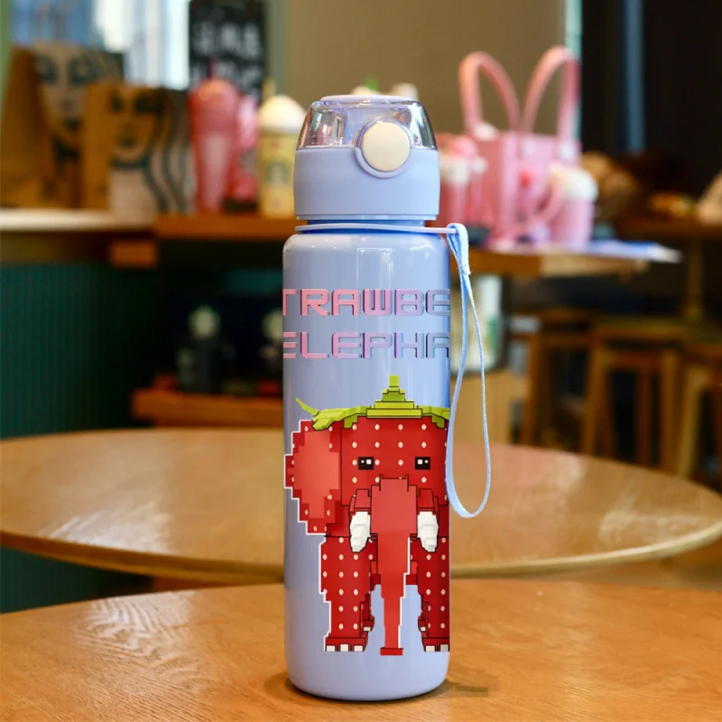 3D Printed Strawberry Elephant Cartoon 700ML Water Bottles: Premium Material, Fade-Resistant, Durable Large-Capacity, Cute & Fun