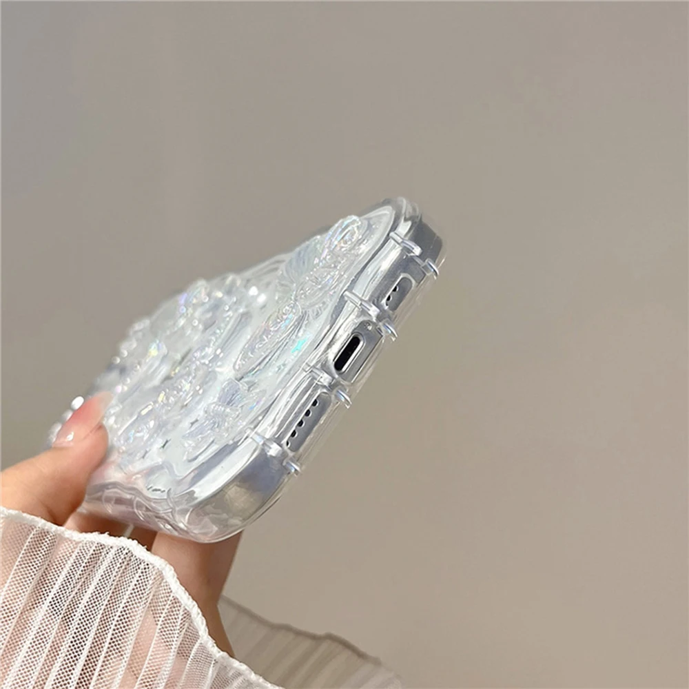 15 Pro Max 3D Butterfly Crystal Bling Glitter Clear Case For iPhone 15 14 13 12 11 Pro Max Shining Star Pearl Wave Cover 15 Pro