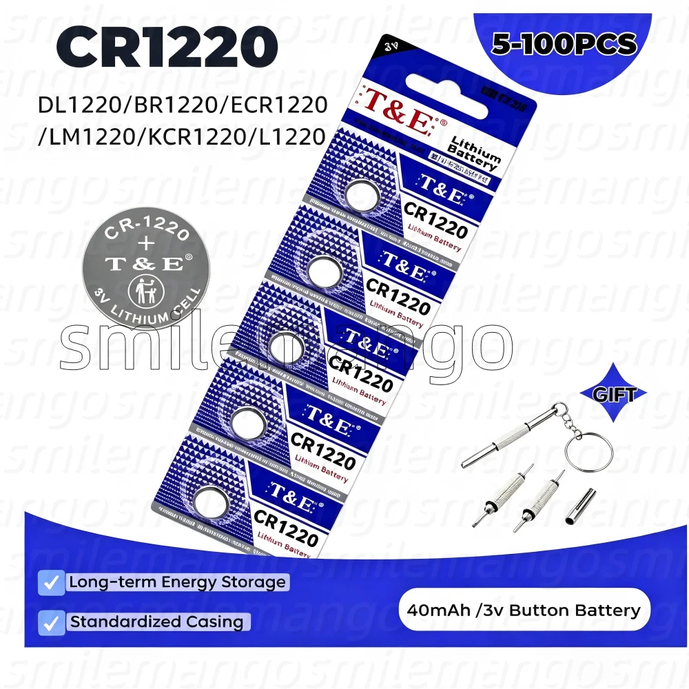 5-100PCS CR1220 3V Buttom Batteries DL1220 BR1220 ECR1220 LM1220 KCR1220 Cell Coin Lithium Battery For Watch Toys Remote Cloc