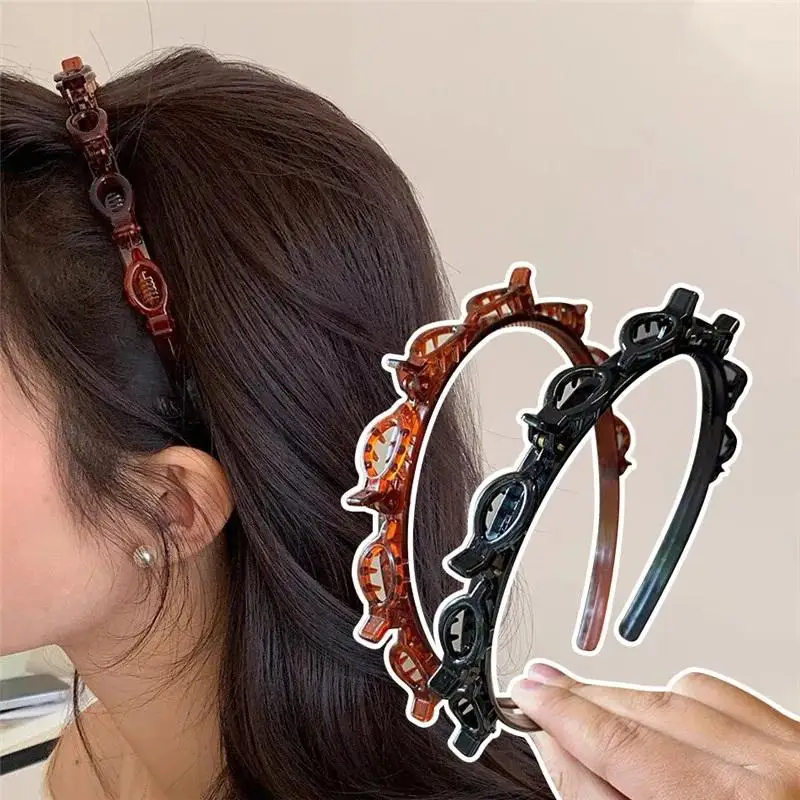 Fotografia 3: 2 peças de Faixas de Cabelo de Camada Dupla com Clipe, de Plástico Trançado, Estilo Moda Punk