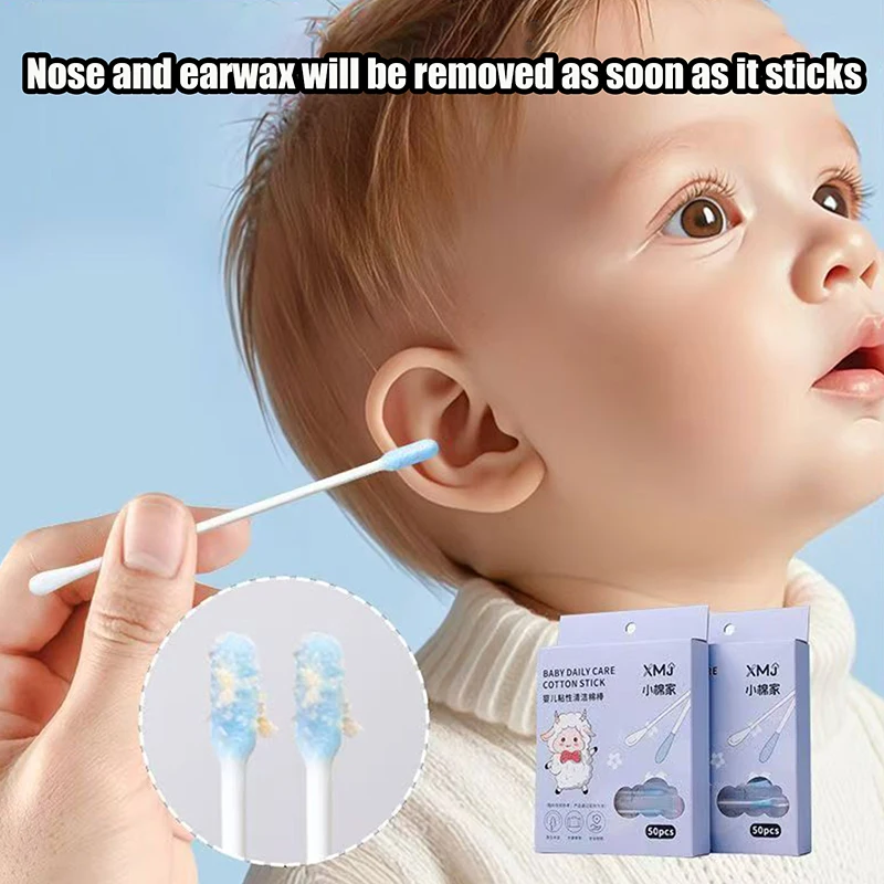 50/100 Pcs Sticky Ear Pick Adhesive Cotton Swab Ear Cleaning Reusable Sticky Ear Sticks Sticky Cotton Swab Ear Cleaning Tool