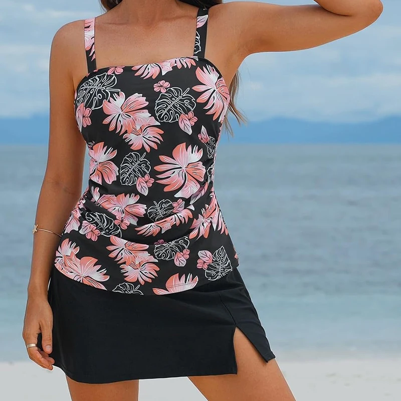 Mulheres vintage duas peças tankini maiôs controle de barriga camisola dividir maiô praia outfit 2025 novas senhoras casuais banho