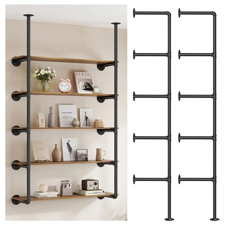 

Iron Pipe Shelf Wall Mount, Farmhouse DIY Open Bookshelf, Pipe Shelves for Kitchen Bathroom, bookcases Living Room Storage, 2Pa