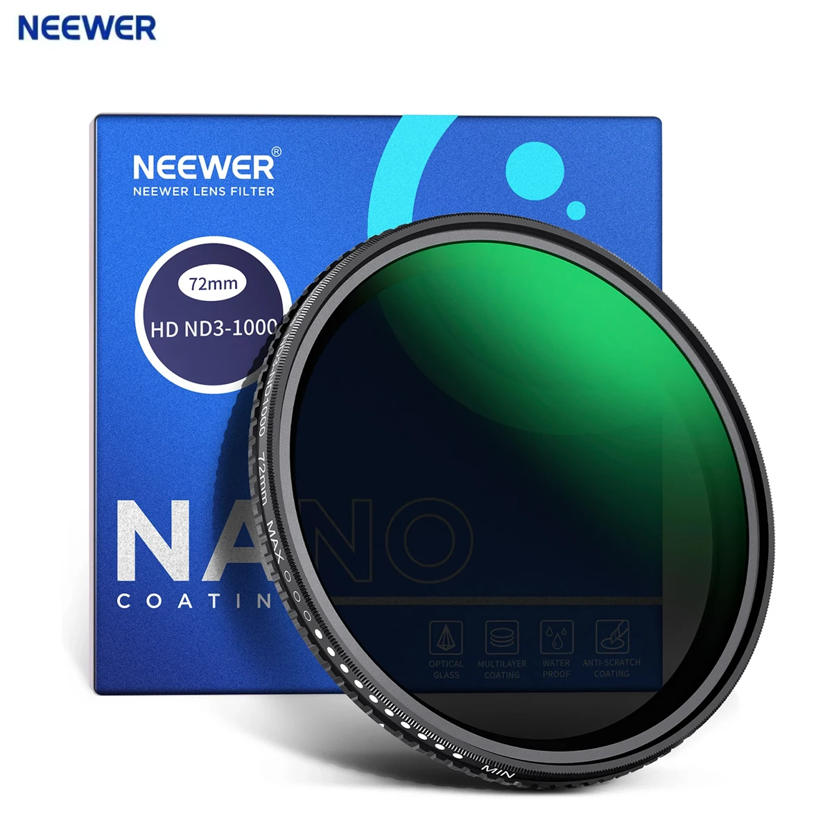 NEEWER مرشح ND متغير ND3-ND1000، 1.5-10 يوقف مرشح الكثافة المحايدة المحدودة مع طلاء نانو مزدوج الجوانب 30 طبقة