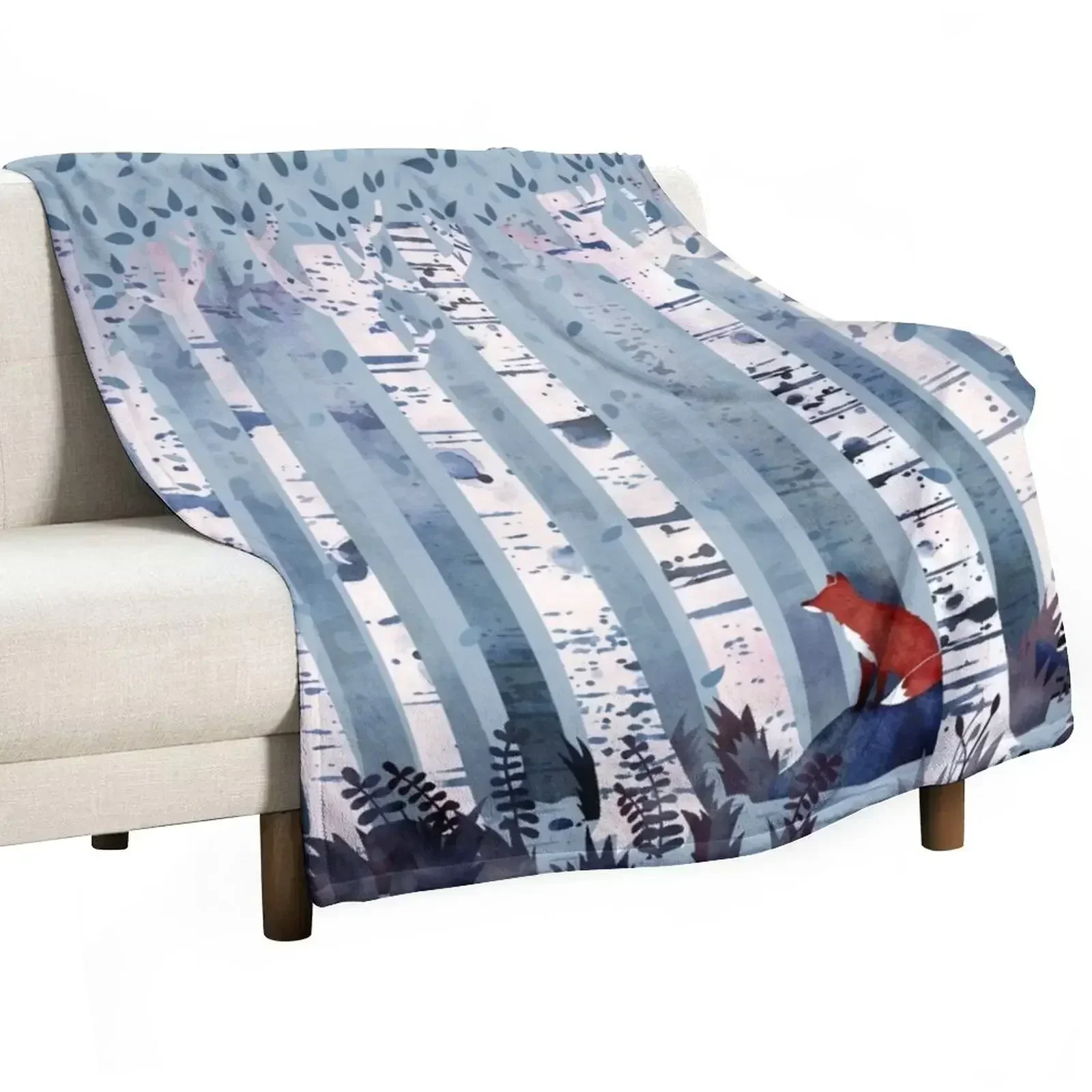 The Birches (in Blue) Throw Blanket Flannel Fabric Baby Custom Shaggy Blankets