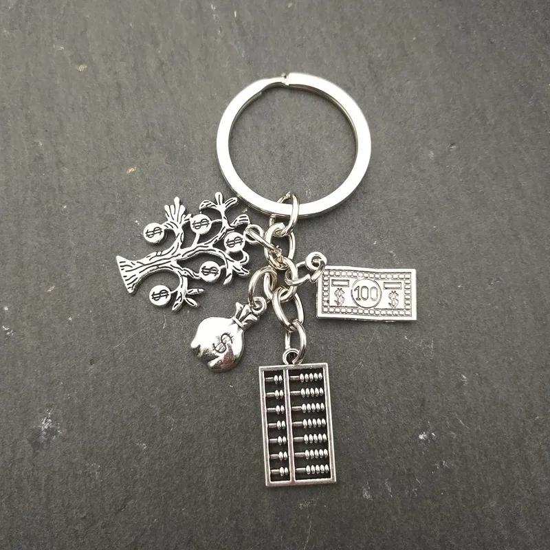 Trendy metal abacus wallet with small tree design, keychain, children's day gift, unisex