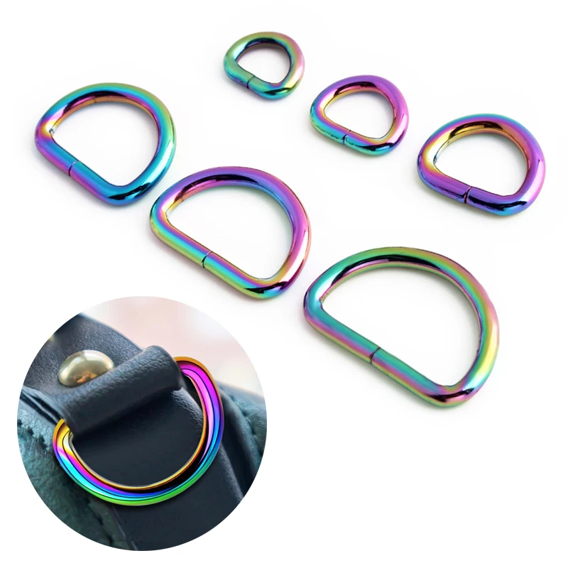 5PCS Metall D-förmigen Eisen Draht Tasche Schulter Gurt Stecker Regenbogen Farbe Halbrunden Schlüsselbund Ring DIY Brieftasche Machen
