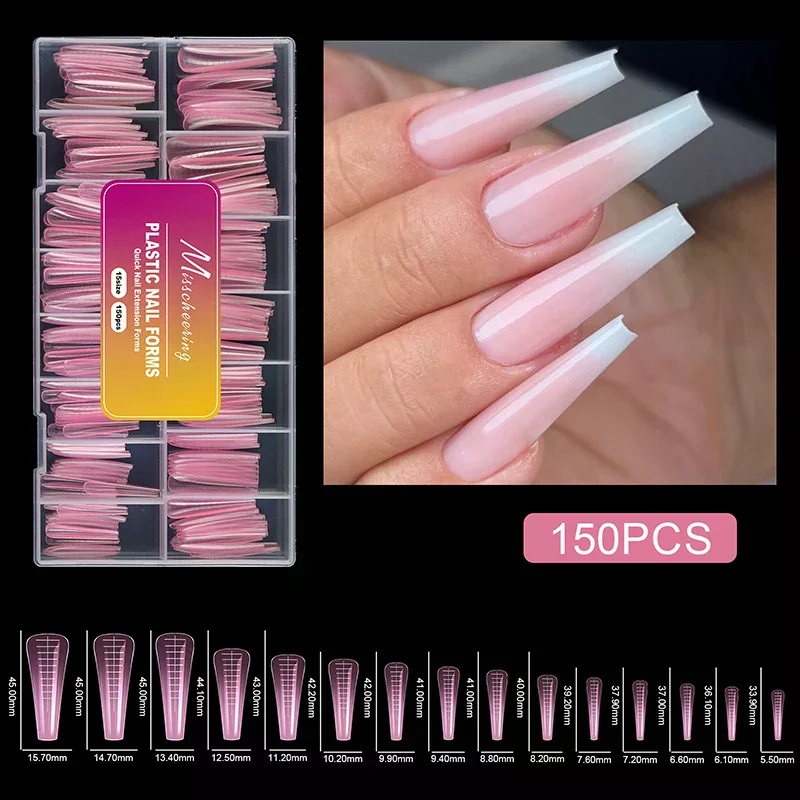 150 Stück Dual-Formen für Poly-Nagelgel, weiche Nagelformen, Formen, Acryl, vollständige Abdeckung, falsche Nagelspitzen, Maniküre-Verlängerung