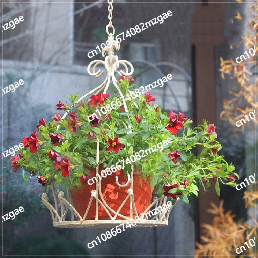 European hanging wrought iron flower stand hanging basket indoor simple balcony rack outdoor garden courtyard succulent flower