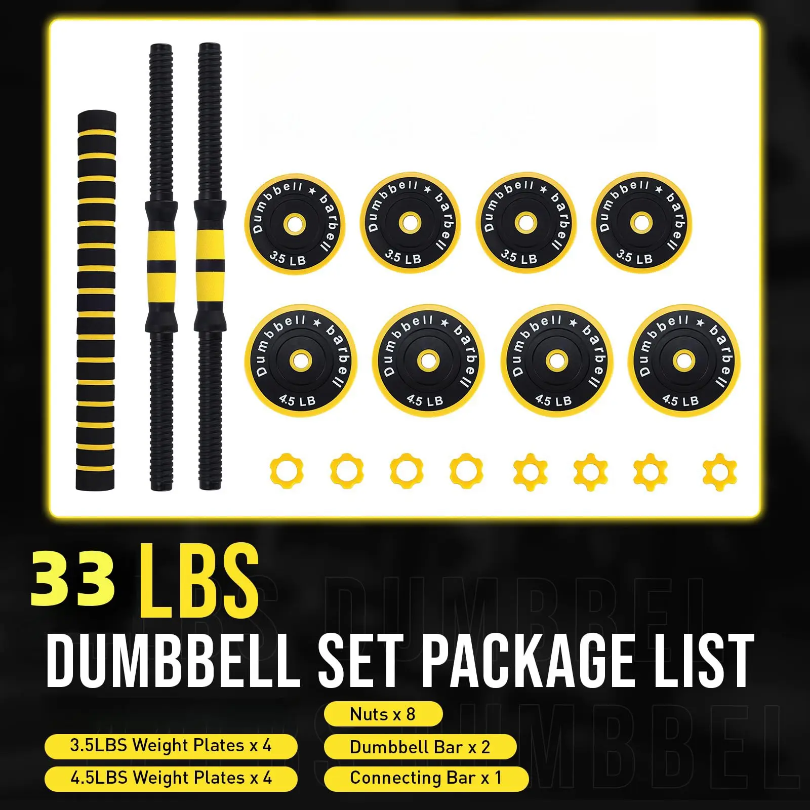 Adjustable Dumbbell Weight Set 33 Lbs/44 Lbs, Dumbbell Weights With Pe Coating and Comfortable Handle for Home Gym