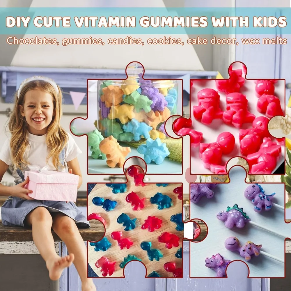 6-delige Mini Dinosaurus Siliconen Mallen met Rietjes Food Grade Jelly Cake Snoep Chocolade Lijm Lijm Biscuit Mallen Keuken Bakken T