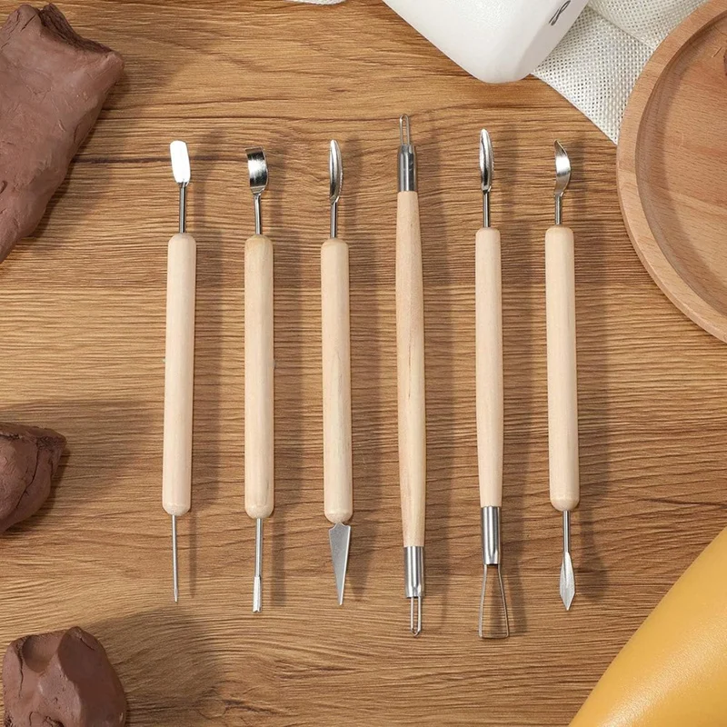 36 Pieces Clay Carving Tools Set Double Sided Polymer Clay Tools With Smooth Wooden Handles Pottery Tools