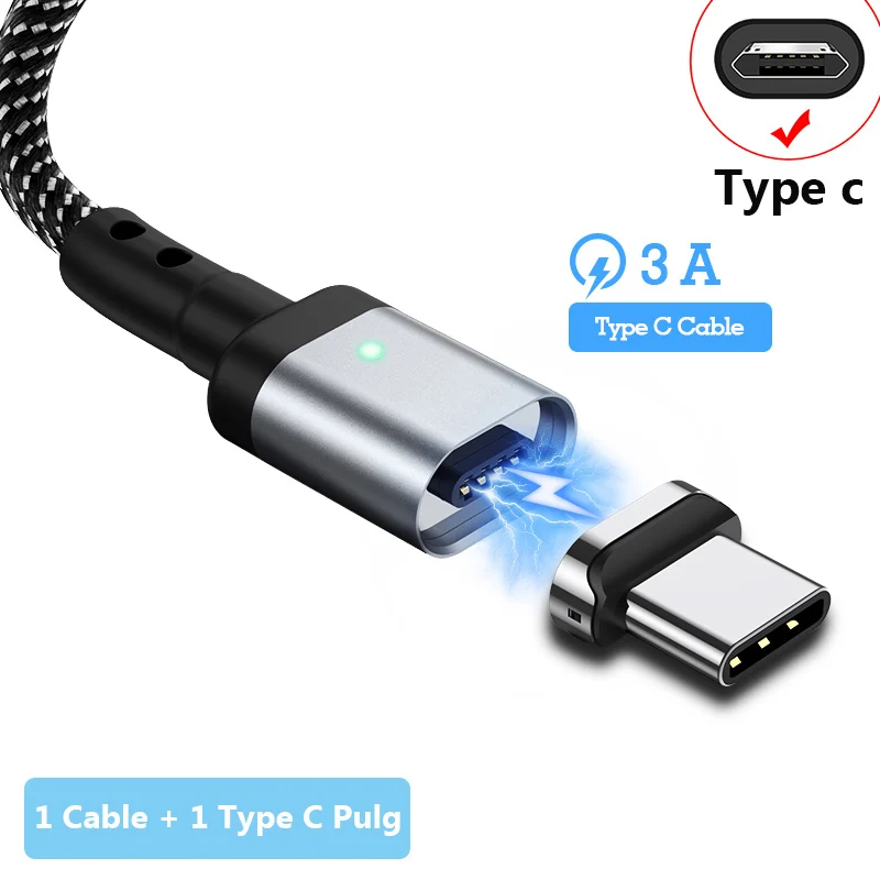 Suntaiho Magnetic USB Cable 3A Fast Charging Magnetic Terminal for iPhone for micro USB-typec...