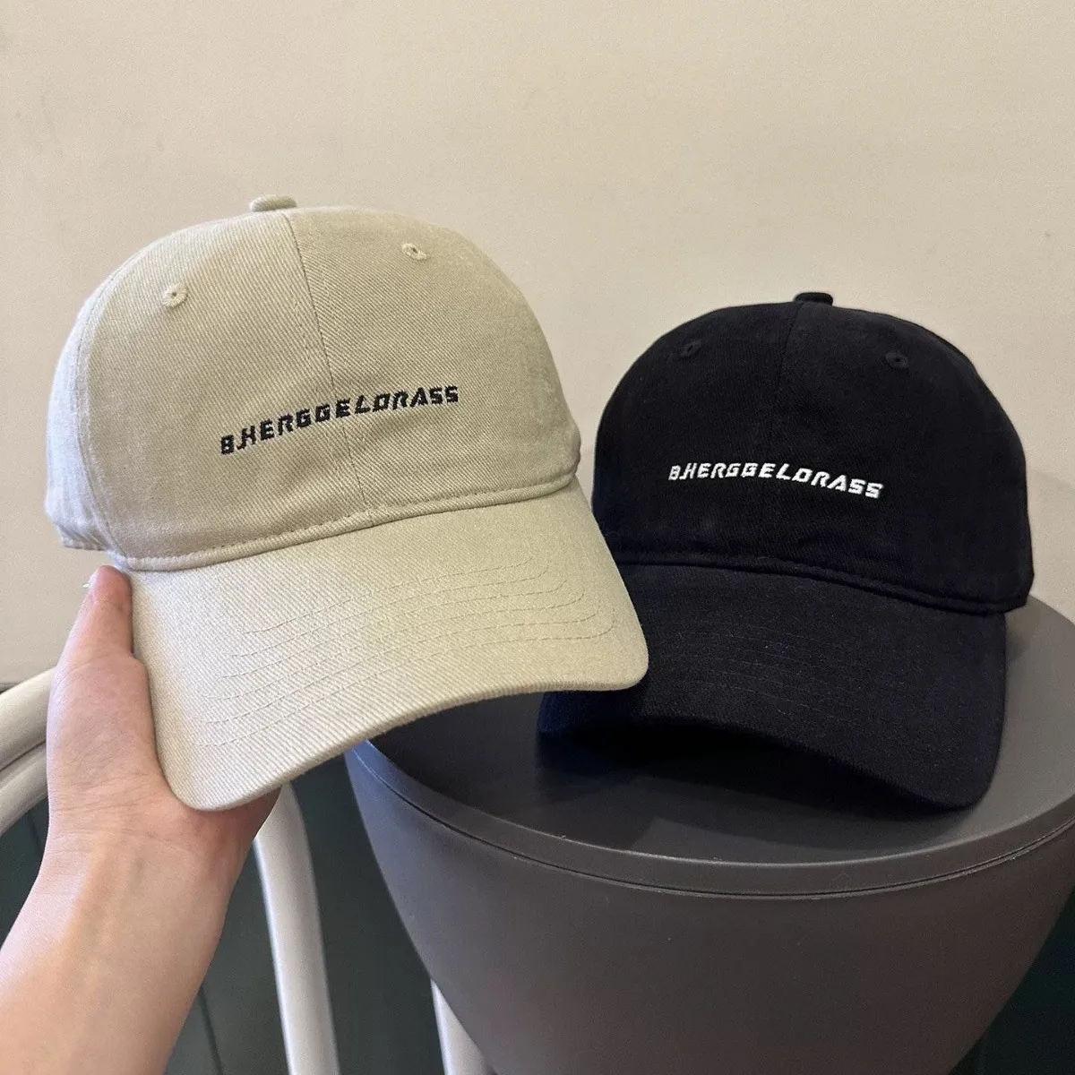 Baseball Cap Women's Spring and Summer Big Head Circumference Korean Style Letters Embroidered Sun-Poof Peaked Cap Men's