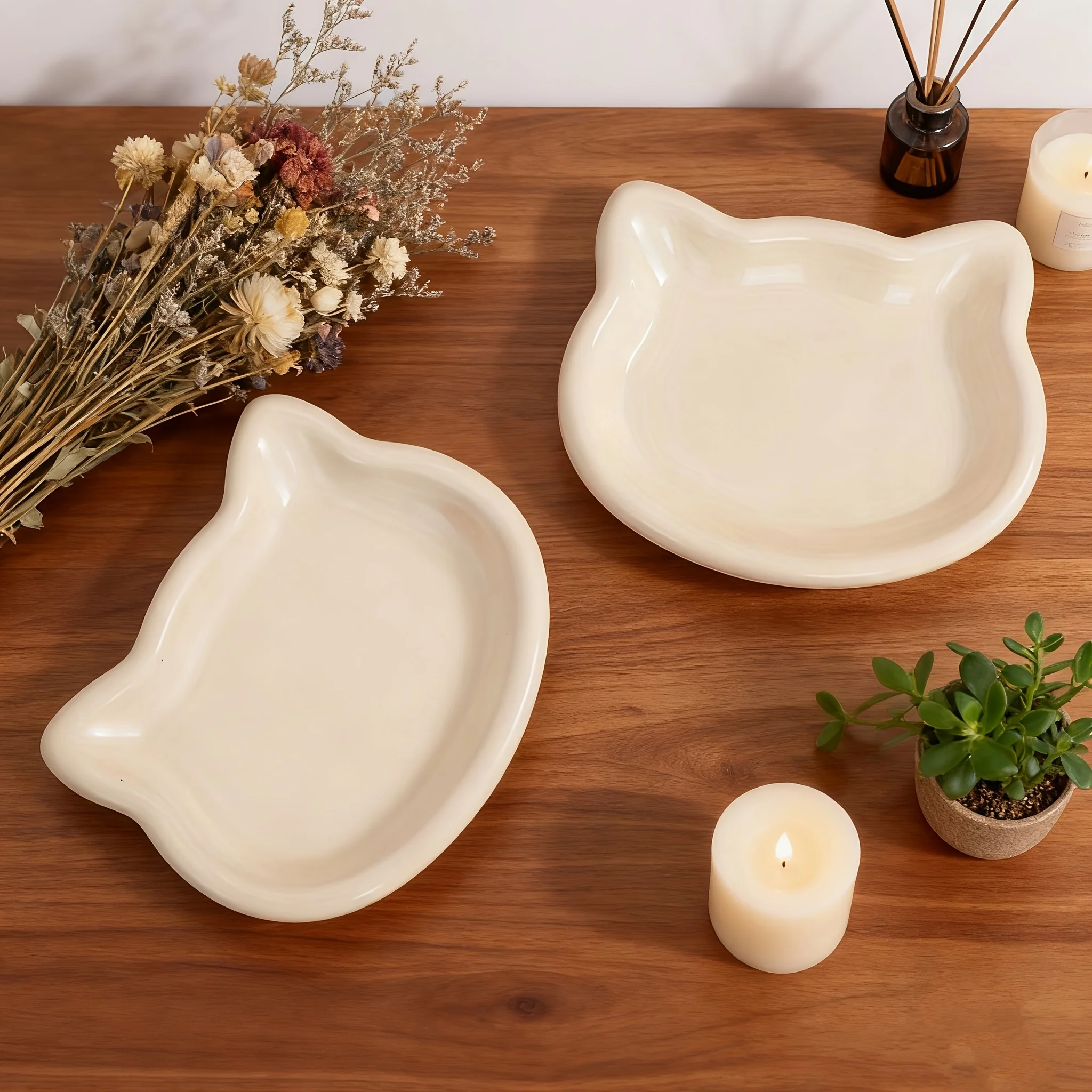1pc Cat-Shaped Jewelry Tray-Non-Slip Durable Plastic Jewelry Organizer with Paw Print-Like Base-Holder for Rings,Bracelets