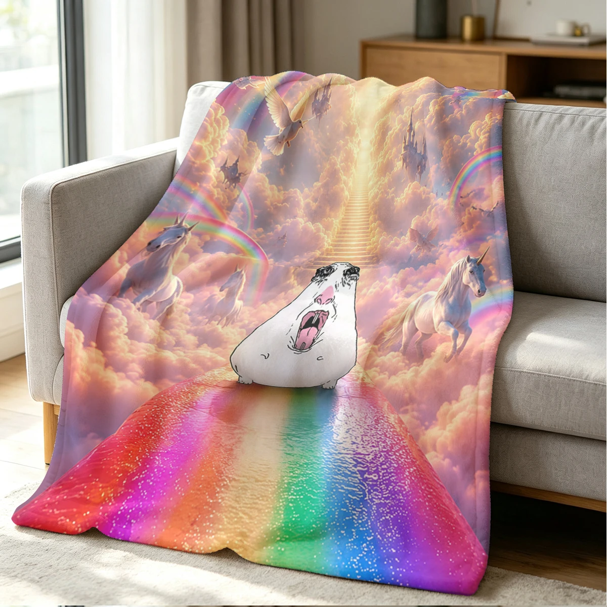Rainbow Heaven Blanket Soft Cozy Throw for Sofa Bed Festive Holiday Decor Gift for Kids and Adults,Lightweight and Warm
