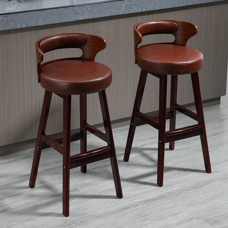 Solid Wood Bar Stool Bar Chair High-Leg Stool Home Backrest Bar Stool Front Desk Cashier Chair Simple Night Club Furniture