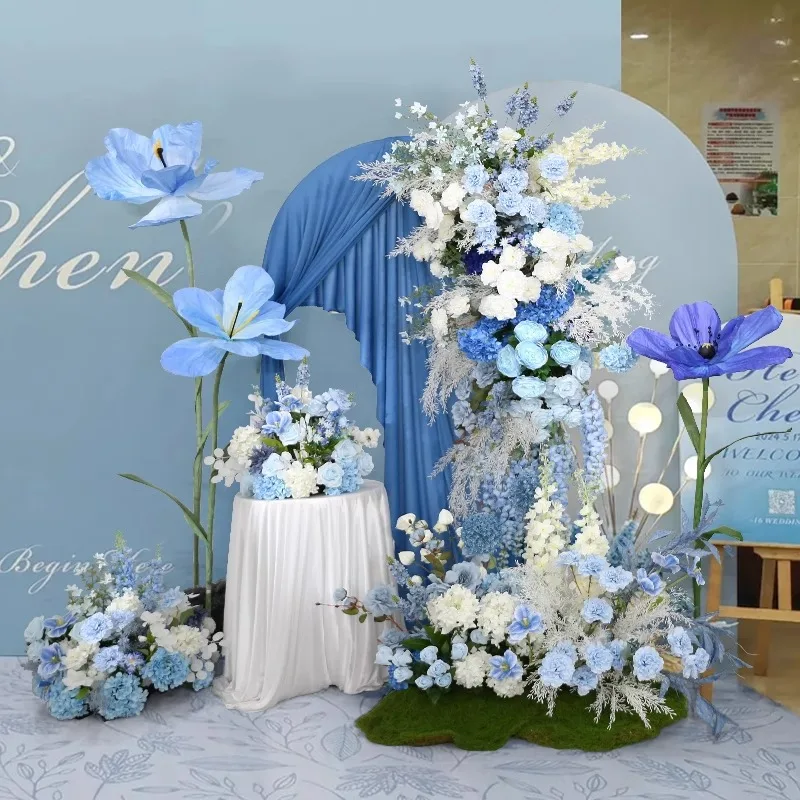 Blue Flowers Artificial Wedding Arrangement Decoration Hanging flower Row Welcome Flower Ball Triangle Row Road Lead Floor Row