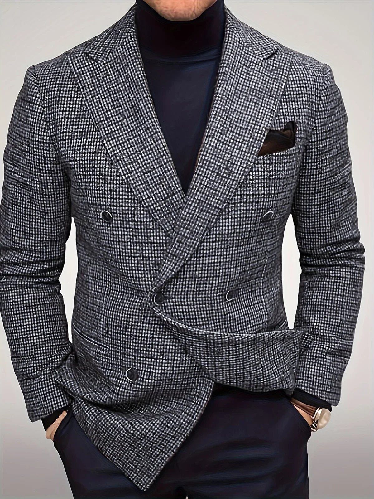 

Men Brown Plaid Blazer Double Breasted Suit Jacket Vintage Lapel Formal Business Office Elegant Party Prom Male Wedding Attire