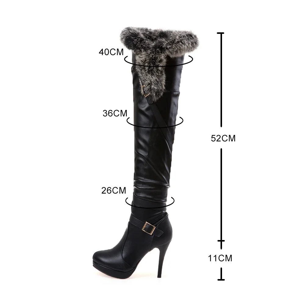 PU Soft Leather Over Knee High Heels Boots Platform Warm Woman \'s Winter Long Boots Zapatos Mujer Black White Party Fetish Shoes