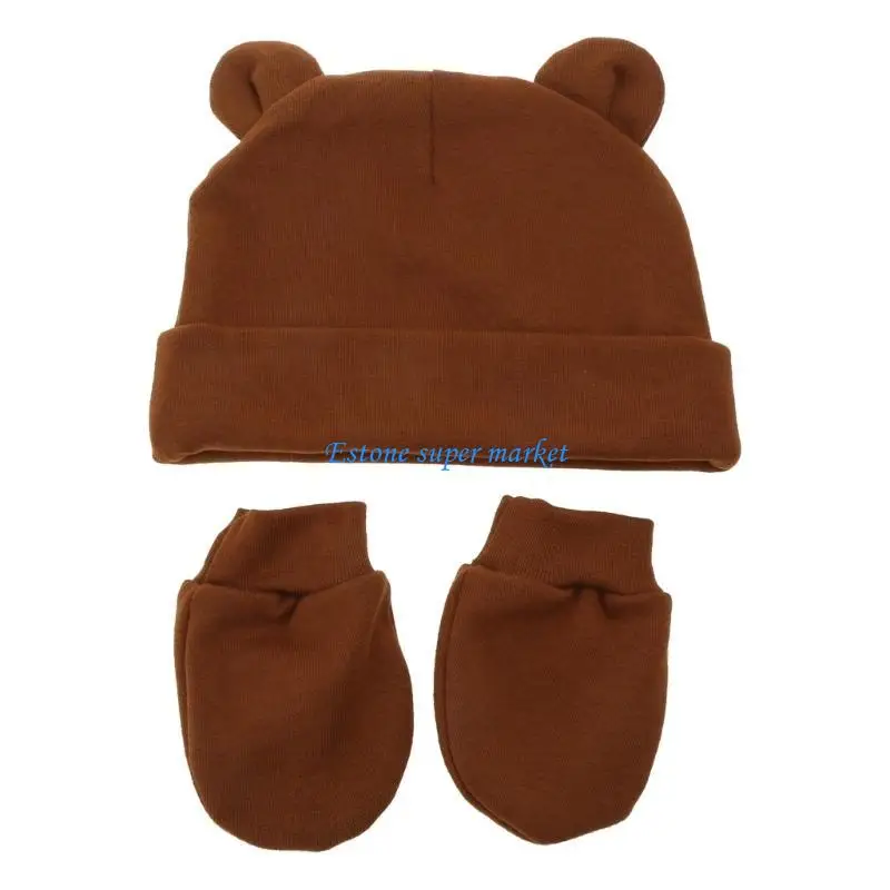 090B قفازات قطنية للرضع مضادة للخدش، مجموعة قبعة مستشفى لحديثي الولادة للأولاد والبنات