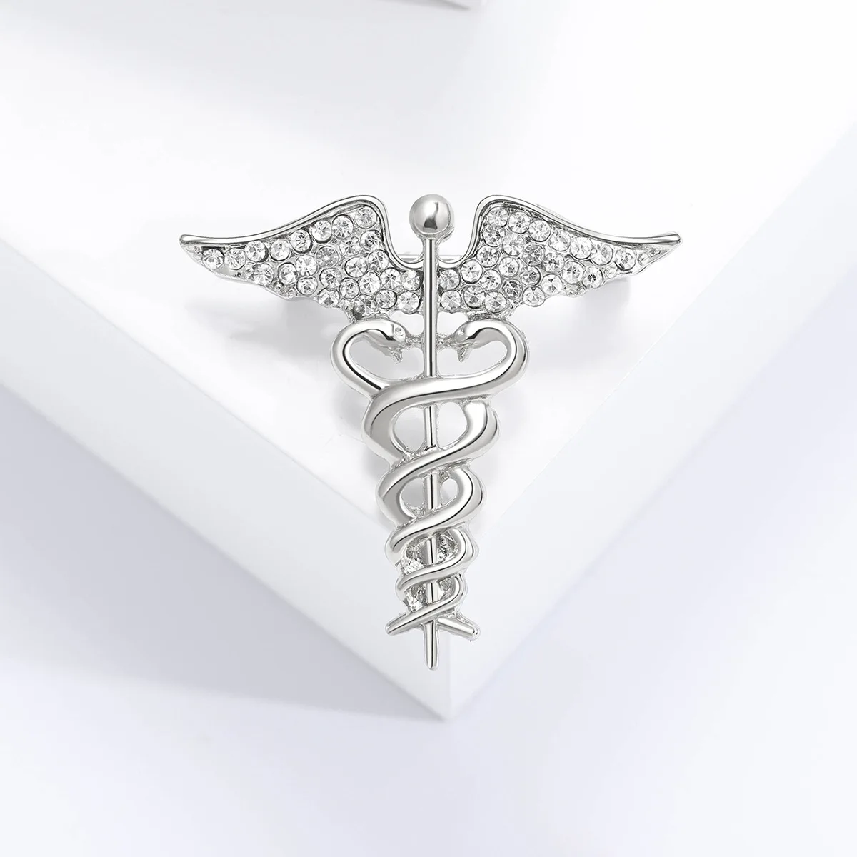 Caduceus Brooch Pin Creative Snake Wand Brooches For Women Unisex Rhinestone Wings Lapel Pin Badge Casual Party Accessories Gift